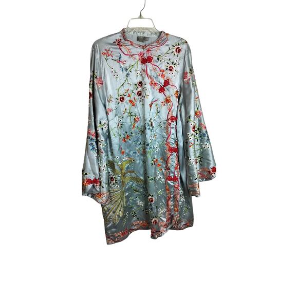 4173)ASOS Light Blue Multicolor Satin Embroidery Cheongsam  Oversize Dress Sz18 - Picture 1 of 12